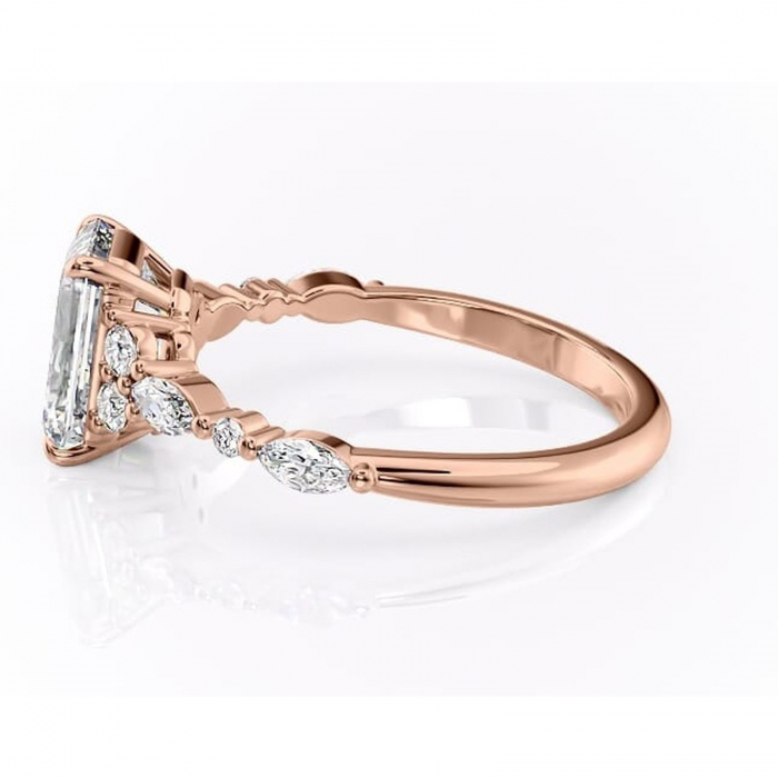 Inel de logodnă Rosamund din aur Rose 14kt cu moissanite tăietură smarald – Pietre laterale rafinată pentru profil mediu | Personalizează și configurează gratuit online [6]