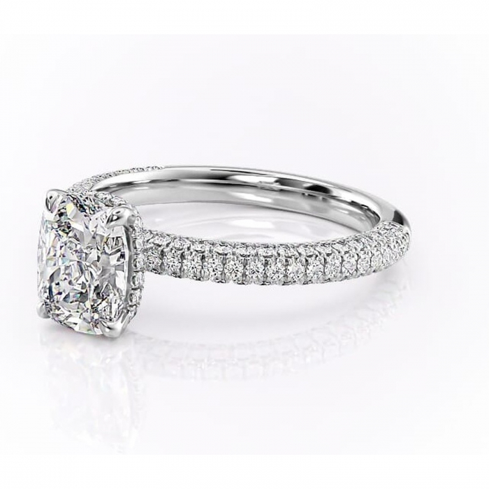 Inel de logodnă Rosewyn din aur Alb 14kt cu moissanite tăietură pernă – Montură pavé rafinată pentru profil înalt | Personalizează și configurează gratuit online [7]