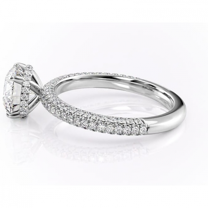 Inel de logodnă Rosewyn din aur Alb 14kt cu moissanite tăietură rotundă – Montură pavé rafinată pentru profil înalt | Personalizează și configurează gratuit online [6]