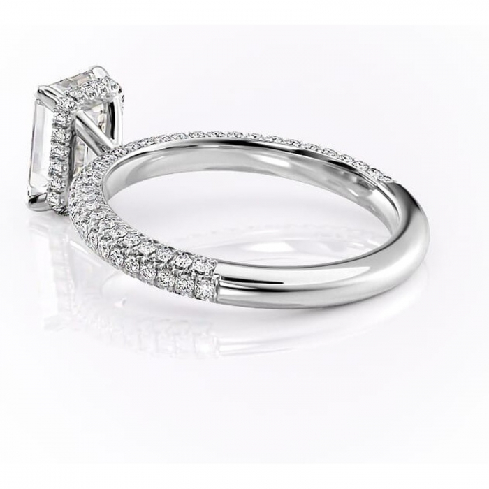 Inel de logodnă Rosewyn din aur Alb 14kt cu moissanite tăietură smarald – Montură pavé rafinată pentru profil înalt | Personalizează și configurează gratuit online [5]