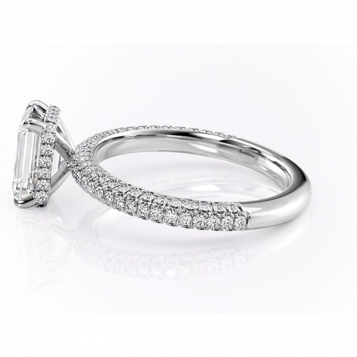 Inel de logodnă Rosewyn din aur Alb 14kt cu moissanite tăietură smarald – Montură pavé rafinată pentru profil înalt | Personalizează și configurează gratuit online [6]