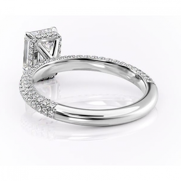 Inel de logodnă Rosewyn din aur Alb 14kt cu moissanite tăietură smarald – Montură pavé rafinată pentru profil înalt | Personalizează și configurează gratuit online [4]