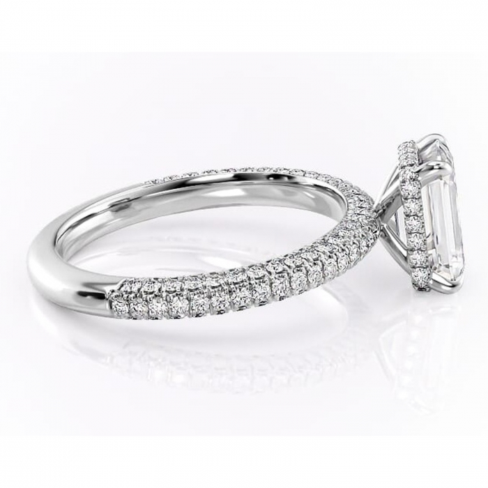 Inel de logodnă Rosewyn din aur Alb 14kt cu moissanite tăietură smarald – Montură pavé rafinată pentru profil înalt | Personalizează și configurează gratuit online [2]