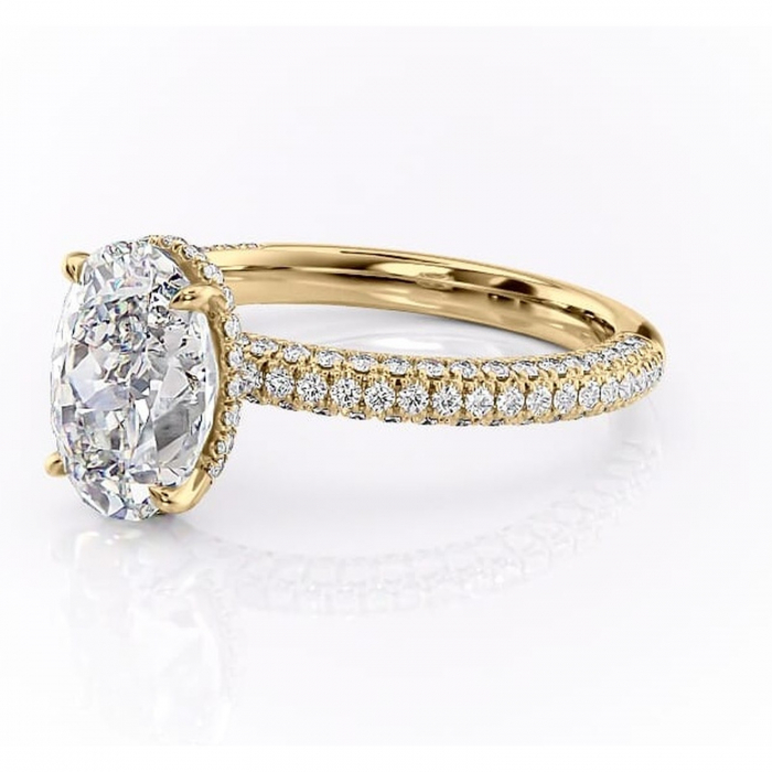 Inel de logodnă Rosewyn din aur Galben 14kt cu moissanite tăietură ovală – Montură pavé rafinată pentru profil înalt | Personalizează și configurează gratuit online [7]