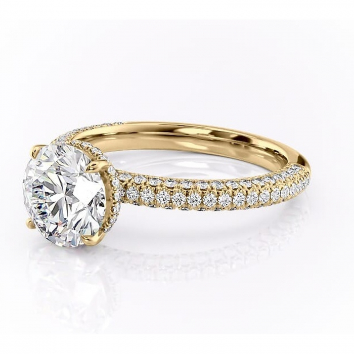 Inel de logodnă Rosewyn din aur Galben 14kt cu moissanite tăietură rotundă – Montură pavé rafinată pentru profil înalt | Personalizează și configurează gratuit online [7]
