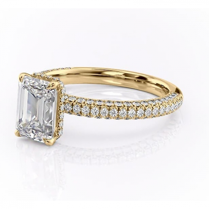 Inel de logodnă Rosewyn din aur Galben 18kt cu moissanite tăietură smarald – Montură pavé rafinată pentru profil înalt | Personalizează și configurează gratuit online [7]