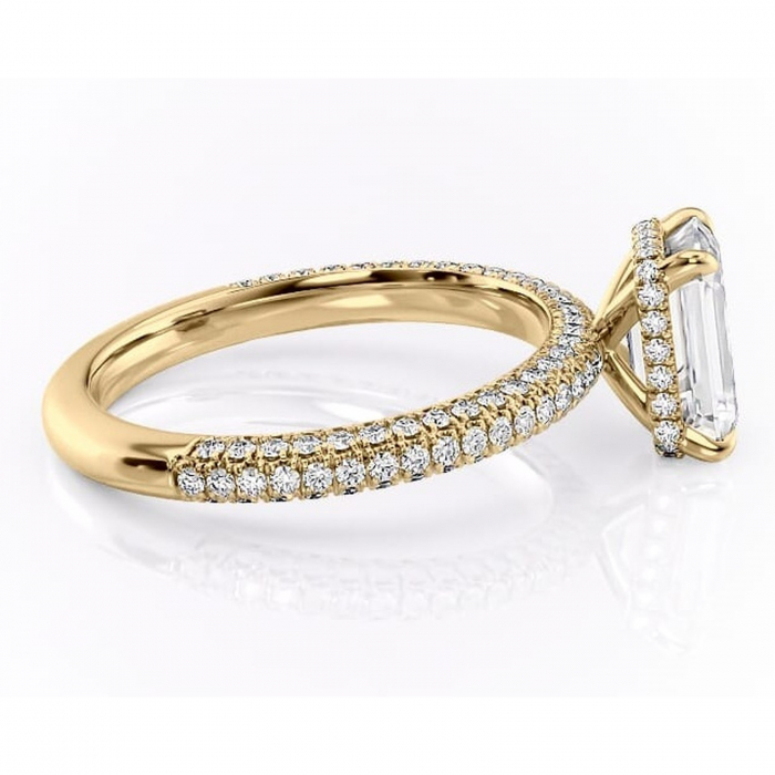 Inel de logodnă Rosewyn din aur Galben 18kt cu moissanite tăietură smarald – Montură pavé rafinată pentru profil înalt | Personalizează și configurează gratuit online [2]