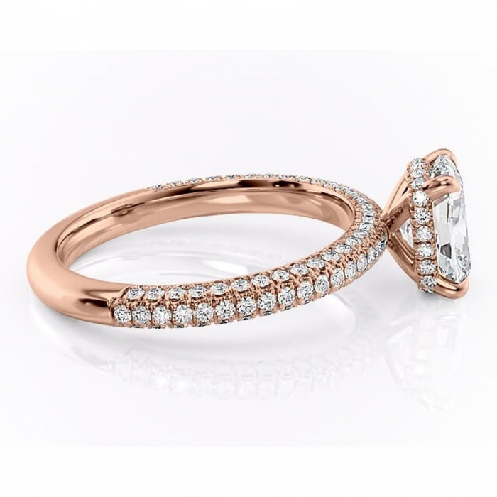 Inel de logodnă Rosewyn din aur Rose 14kt cu moissanite tăietură pernă – Montură pavé rafinată pentru profil înalt | Personalizează și configurează gratuit online [2]