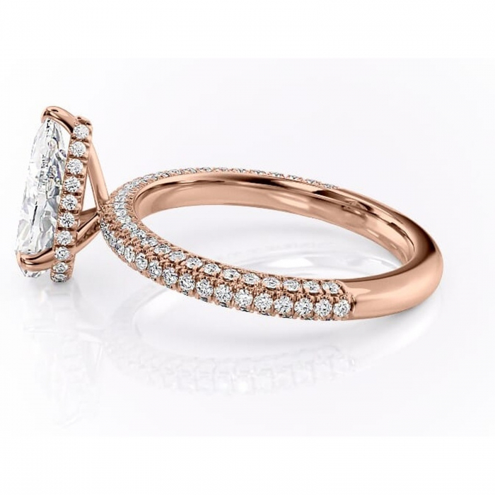 Inel de logodnă Rosewyn din aur Rose 18kt cu moissanite tăietură pară – Montură pavé rafinată pentru profil înalt | Personalizează și configurează gratuit online [6]