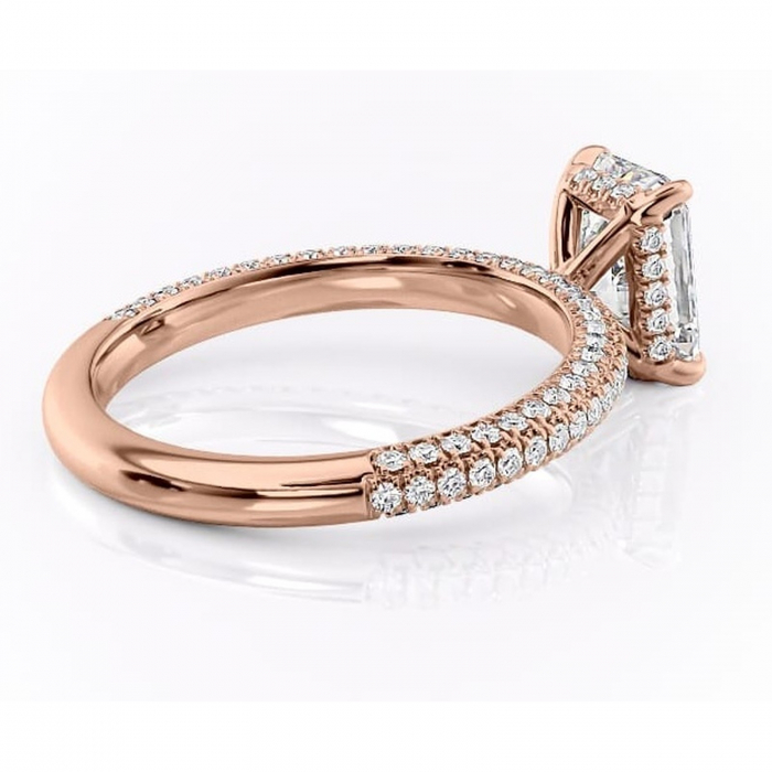 Inel de logodnă Rosewyn din aur Rose 18kt cu moissanite tăietură radiantă – Montură pavé rafinată pentru profil înalt | Personalizează și configurează gratuit online [3]