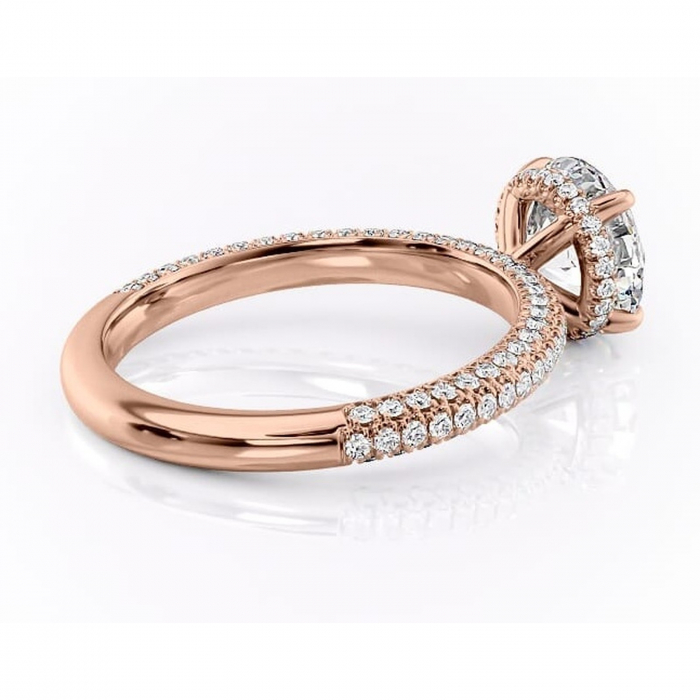 Inel de logodnă Rosewyn din aur Rose 14kt cu moissanite tăietură rotundă – Montură pavé rafinată pentru profil înalt | Personalizează și configurează gratuit online [3]