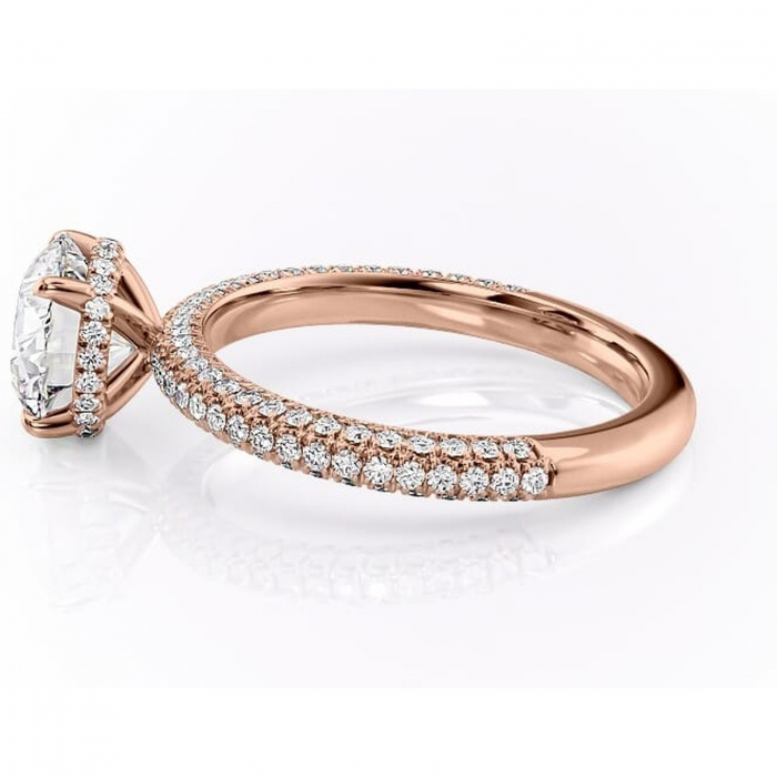 Inel de logodnă Rosewyn din aur Rose 14kt cu moissanite tăietură rotundă – Montură pavé rafinată pentru profil înalt | Personalizează și configurează gratuit online [6]