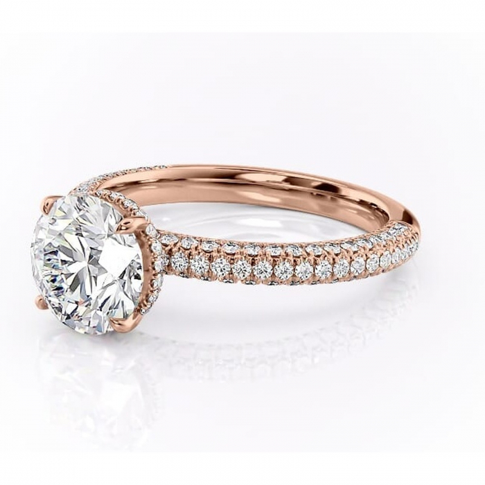 Inel de logodnă Rosewyn din aur Rose 14kt cu moissanite tăietură rotundă – Montură pavé rafinată pentru profil înalt | Personalizează și configurează gratuit online [7]