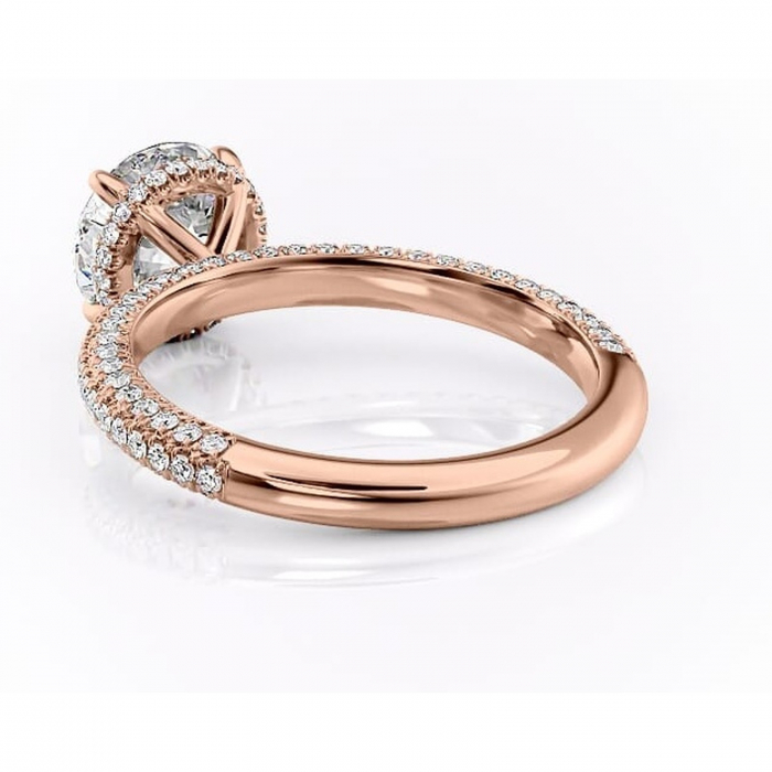 Inel de logodnă Rosewyn din aur Rose 14kt cu moissanite tăietură rotundă – Montură pavé rafinată pentru profil înalt | Personalizează și configurează gratuit online [4]