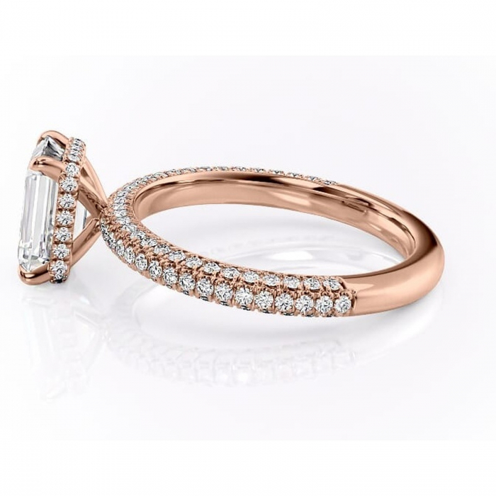 Inel de logodnă Rosewyn din aur Rose 14kt cu moissanite tăietură smarald – Montură pavé rafinată pentru profil înalt | Personalizează și configurează gratuit online [6]
