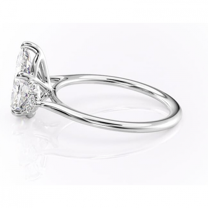 Inel de logodnă Rowena din aur Alb 14kt cu moissanite tăietură pară – Montură cu trei pietre rafinată pentru profil înalt | Personalizează și configurează gratuit online [6]