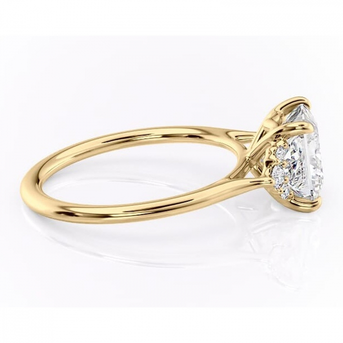 Inel de logodnă Rowena din aur Galben 14kt cu moissanite tăietură princess – Montură cu trei pietre rafinată pentru profil înalt | Personalizează și configurează gratuit online [2]
