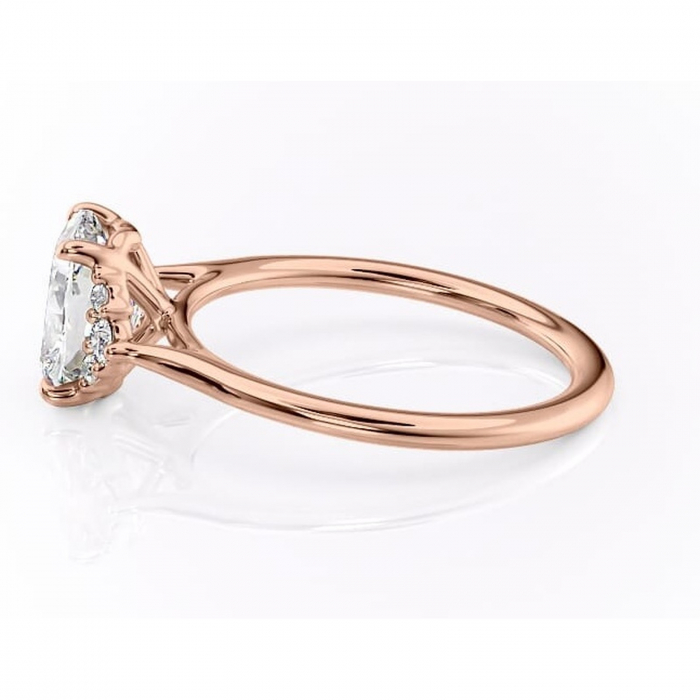 Inel de logodnă Rowena din aur Rose 14kt cu moissanite tăietură pernă – Montură cu trei pietre rafinată pentru profil înalt | Personalizează și configurează gratuit online [6]