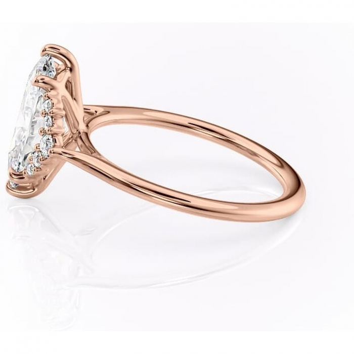 Inel de logodnă Rowena din aur Rose 14kt cu moissanite tăietură marquise – Montură cu trei pietre rafinată pentru profil înalt | Personalizează și configurează gratuit online [6]