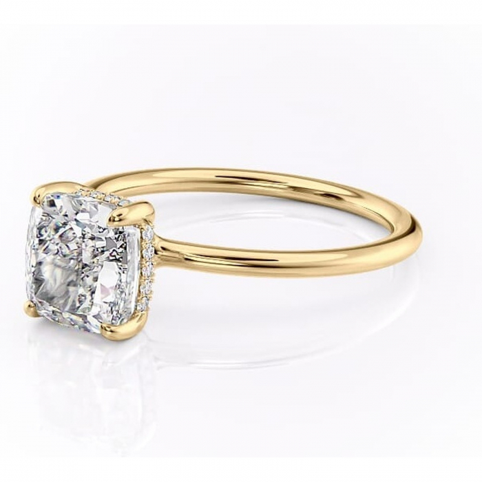 Inel de logodnă Ruby din aur Galben 14kt cu moissanite tăietură pernă – Solitar rafinată pentru profil înalt | Personalizează și configurează gratuit online [7]