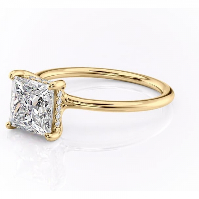 Inel de logodnă Ruby din aur Galben 14kt cu moissanite tăietură princess – Solitar rafinată pentru profil înalt | Personalizează și configurează gratuit online [7]