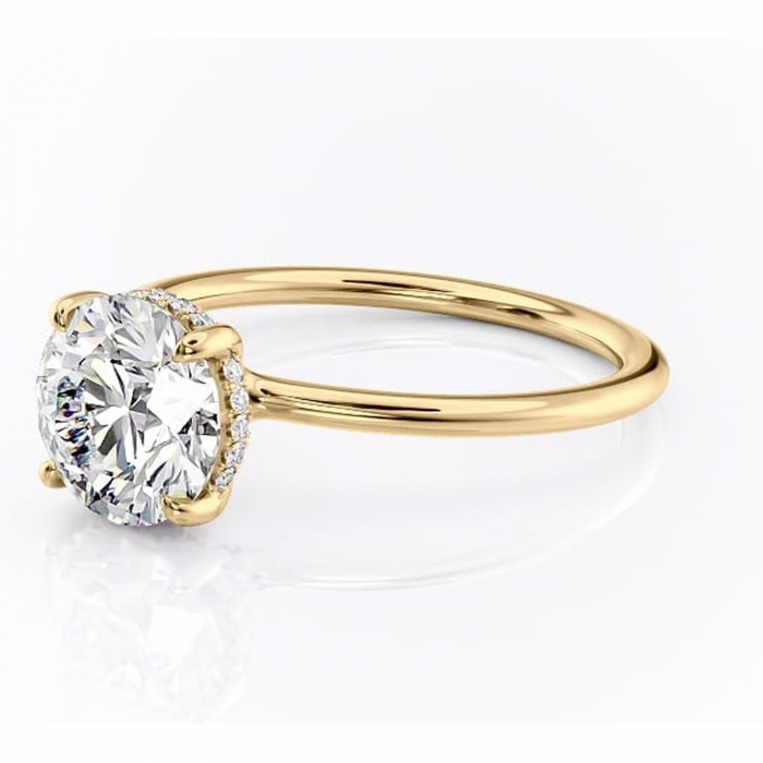 Inel de logodnă Ruby din aur Galben 14kt cu moissanite tăietură rotundă – Solitar rafinată pentru profil înalt | Personalizează și configurează gratuit online [7]