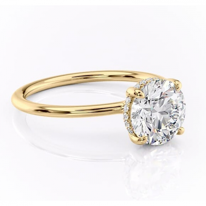 Inel de logodnă Ruby din aur Galben 14kt cu moissanite tăietură rotundă – Solitar rafinată pentru profil înalt | Personalizează și configurează gratuit online [1]