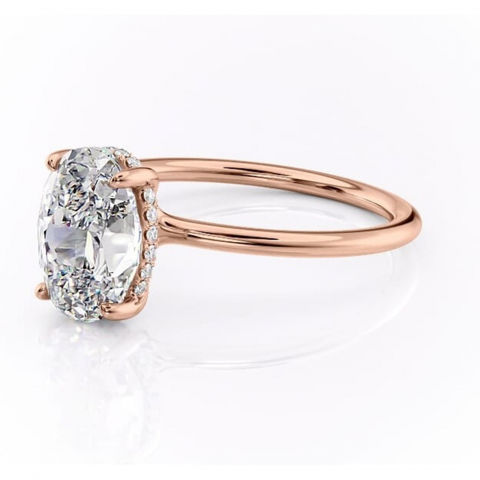 Inel de logodnă Ruby din aur Rose 14kt cu moissanite tăietură ovală – Solitar rafinată pentru profil înalt | Personalizează și configurează gratuit online [7]