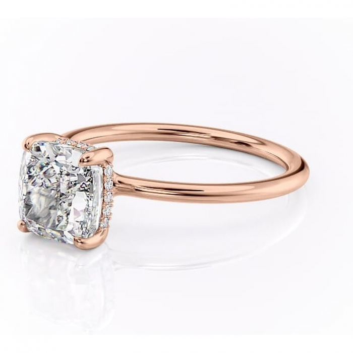 Inel de logodnă Ruby din aur Rose 14kt cu moissanite tăietură pernă – Solitar rafinată pentru profil înalt | Personalizează și configurează gratuit online [7]