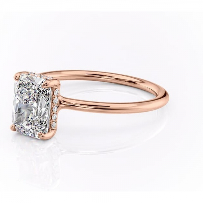 Inel de logodnă Ruby din aur Rose 14kt cu moissanite tăietură radiantă – Solitar rafinată pentru profil înalt | Personalizează și configurează gratuit online [7]