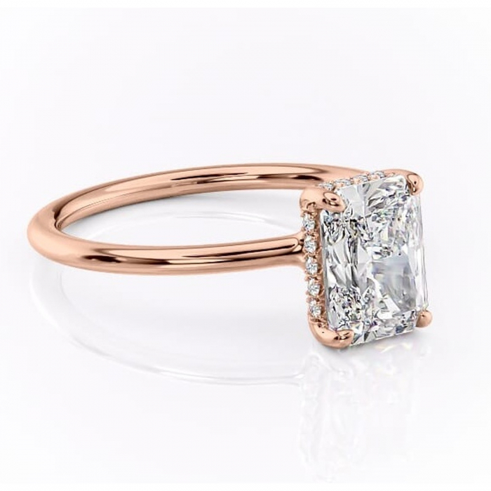 Inel de logodnă Ruby din aur Rose 14kt cu moissanite tăietură radiantă – Solitar rafinată pentru profil înalt | Personalizează și configurează gratuit online [1]