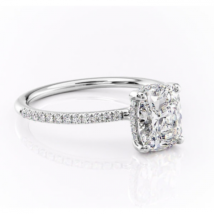 Inel de logodnă Sapphire din aur Alb 14kt cu moissanite tăietură asscher – Montură pavé rafinată pentru profil înalt | Personalizează și configurează gratuit online [1]