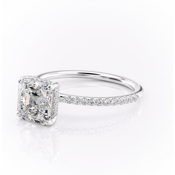 Inel de logodnă Sapphire din aur Alb 14kt cu moissanite tăietură asscher – Montură pavé rafinată pentru profil înalt | Personalizează și configurează gratuit online [7]