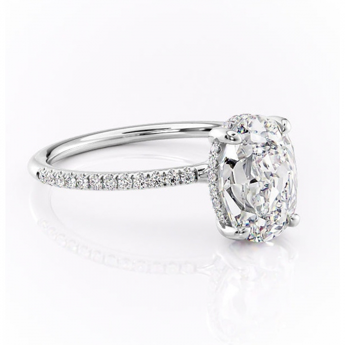 Inel de logodnă Sapphire din aur Alb 14kt cu moissanite tăietură ovală – Montură pavé rafinată pentru profil înalt | Personalizează și configurează gratuit online [1]