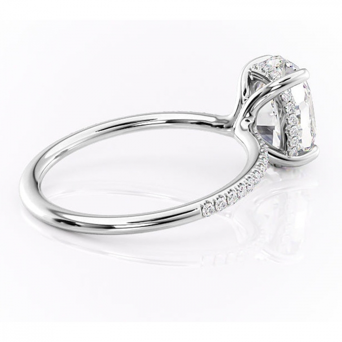 Inel de logodnă Sapphire din aur Alb 14kt cu moissanite tăietură ovală – Montură pavé rafinată pentru profil înalt | Personalizează și configurează gratuit online [3]