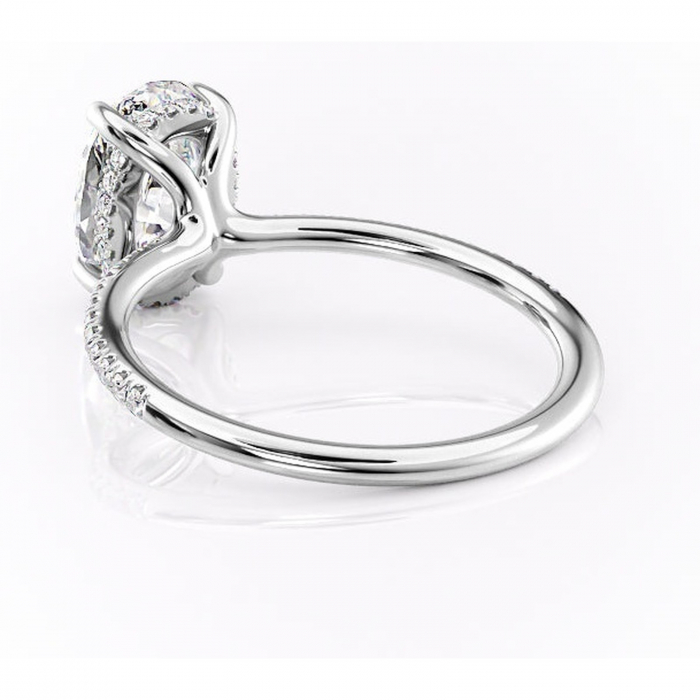 Inel de logodnă Sapphire din aur Alb 14kt cu moissanite tăietură ovală – Montură pavé rafinată pentru profil înalt | Personalizează și configurează gratuit online [4]
