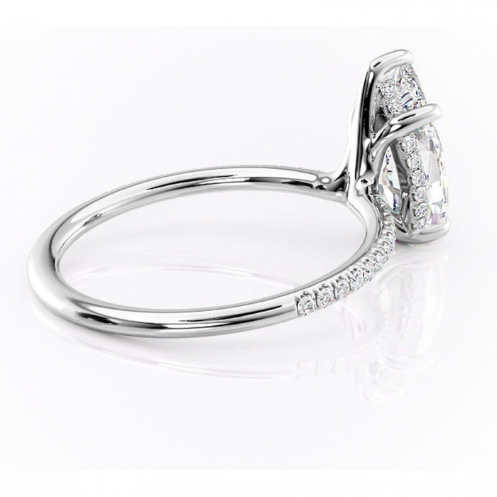 Inel de logodnă Sapphire din aur Alb 14kt cu moissanite tăietură pară – Montură pavé rafinată pentru profil înalt | Personalizează și configurează gratuit online [3]
