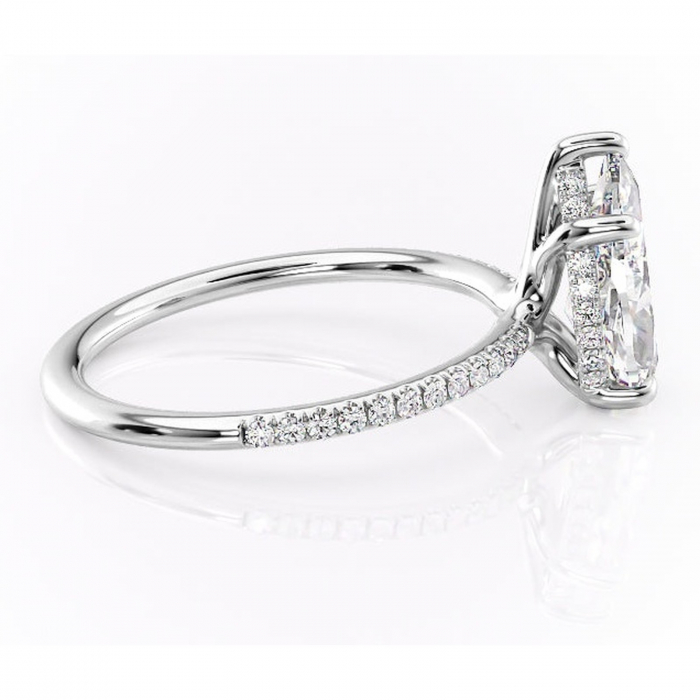 Inel de logodnă Sapphire din aur Alb 14kt cu moissanite tăietură pară – Montură pavé rafinată pentru profil înalt | Personalizează și configurează gratuit online [2]