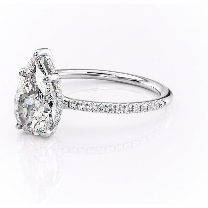 Inel de logodnă Sapphire din aur Alb 14kt cu moissanite tăietură pară – Montură pavé rafinată pentru profil înalt | Personalizează și configurează gratuit online [7]