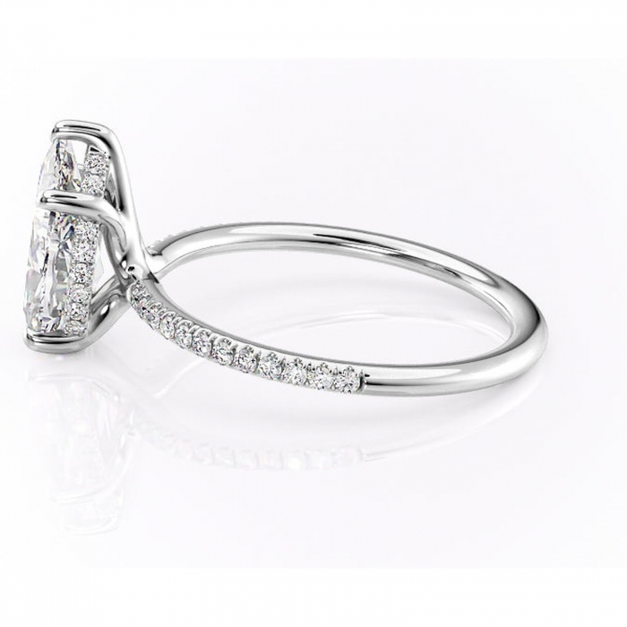 Inel de logodnă Sapphire din aur Alb 14kt cu moissanite tăietură pară – Montură pavé rafinată pentru profil înalt | Personalizează și configurează gratuit online [6]