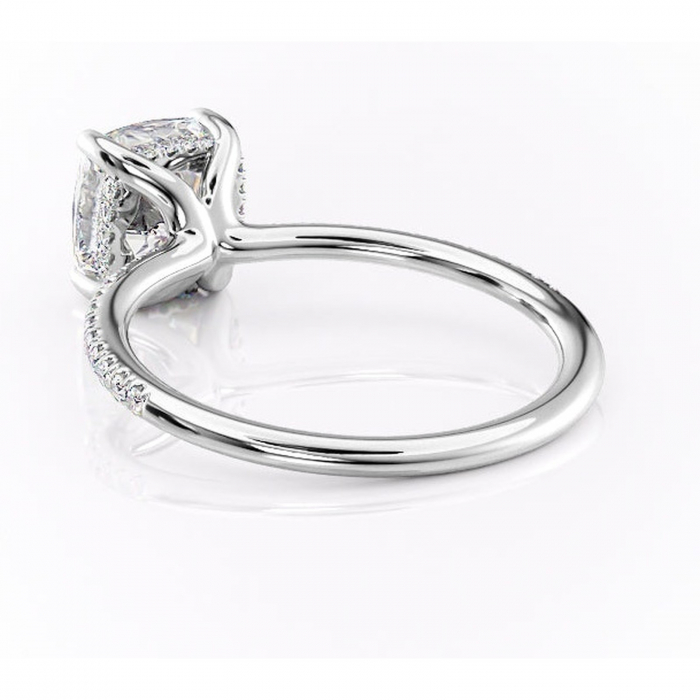 Inel de logodnă Sapphire din aur Alb 14kt cu moissanite tăietură pernă – Montură pavé rafinată pentru profil înalt | Personalizează și configurează gratuit online [4]