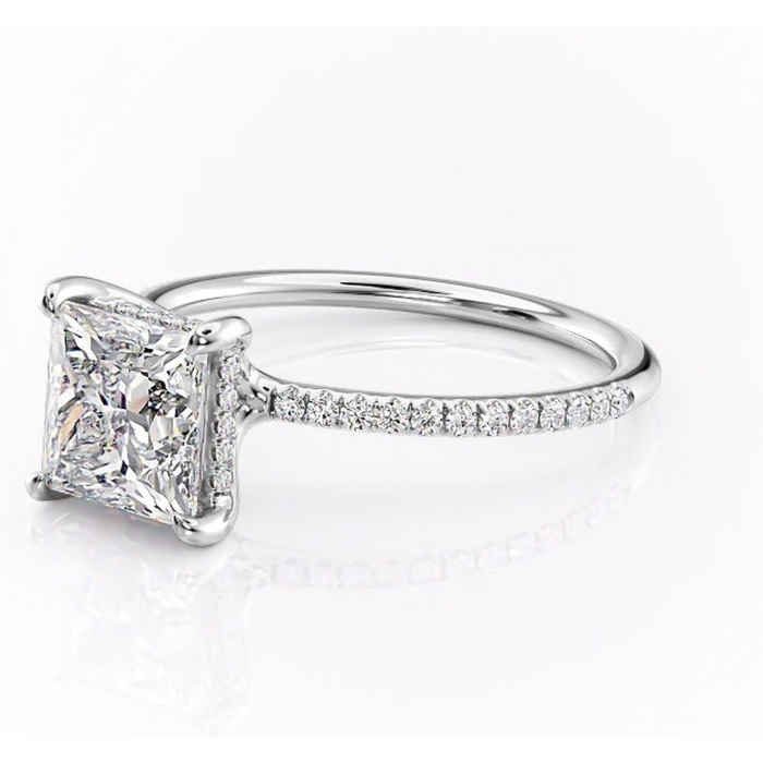 Inel de logodnă Sapphire din aur Alb 14kt cu moissanite tăietură princess – Montură pavé rafinată pentru profil înalt | Personalizează și configurează gratuit online [7]