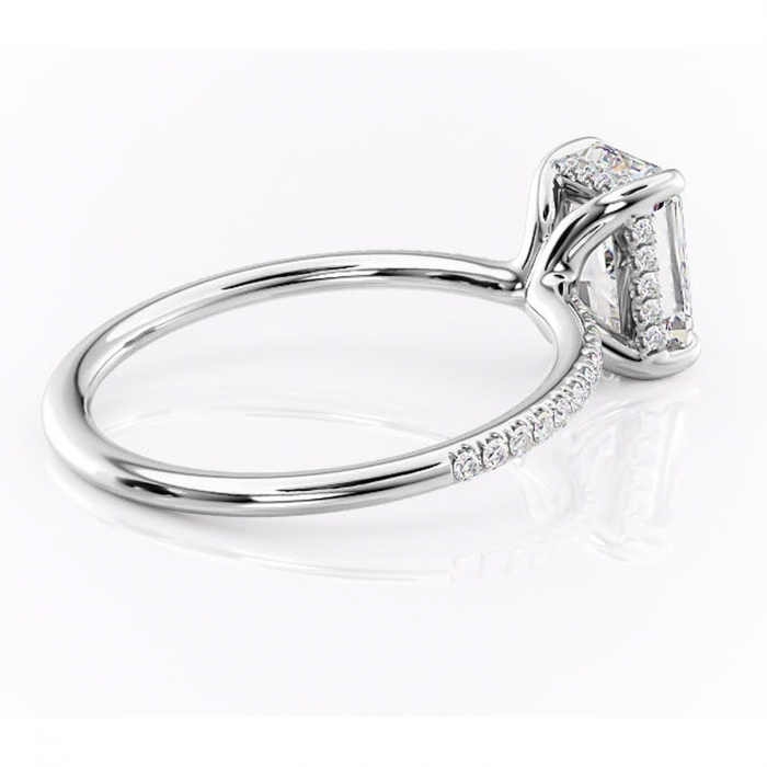 Inel de logodnă Sapphire din aur Alb 18kt cu moissanite tăietură radiantă – Montură pavé rafinată pentru profil înalt | Personalizează și configurează gratuit online [3]