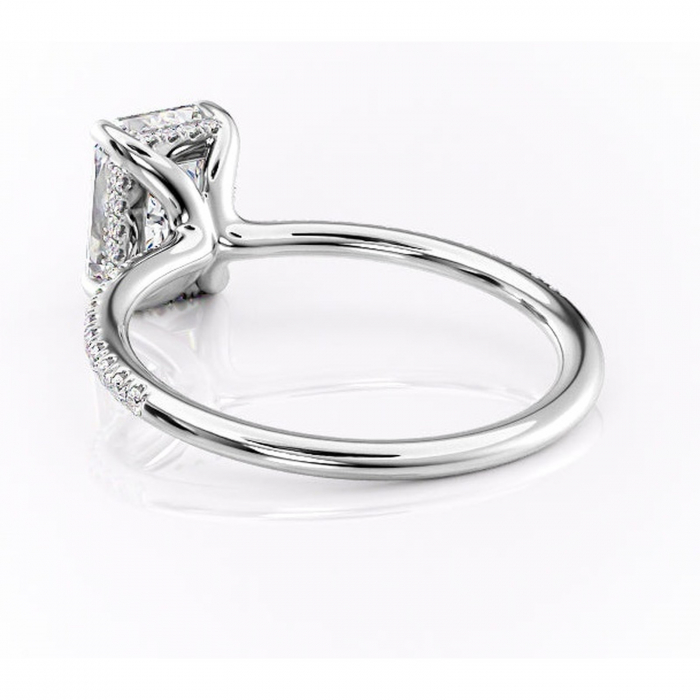 Inel de logodnă Sapphire din aur Alb 18kt cu moissanite tăietură radiantă – Montură pavé rafinată pentru profil înalt | Personalizează și configurează gratuit online [4]