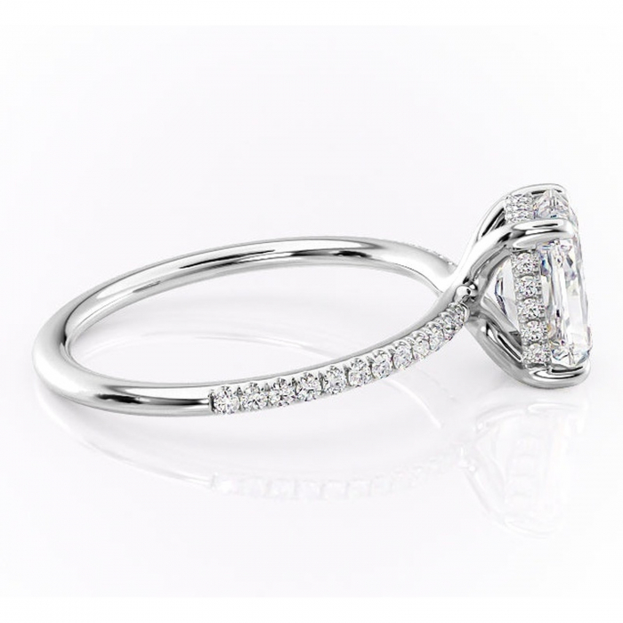 Inel de logodnă Sapphire din aur Alb 18kt cu moissanite tăietură radiantă – Montură pavé rafinată pentru profil înalt | Personalizează și configurează gratuit online [2]