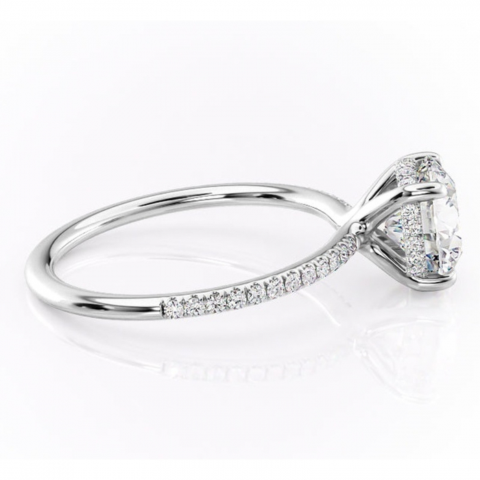 Inel de logodnă Sapphire din aur Alb 14kt cu moissanite tăietură rotundă – Montură pavé rafinată pentru profil înalt | Personalizează și configurează gratuit online [2]