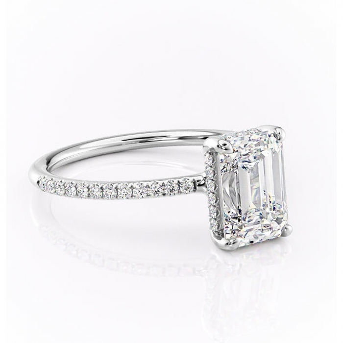 Inel de logodnă Sapphire din aur Alb 14kt cu moissanite tăietură smarald – Montură pavé rafinată pentru profil înalt | Personalizează și configurează gratuit online [1]