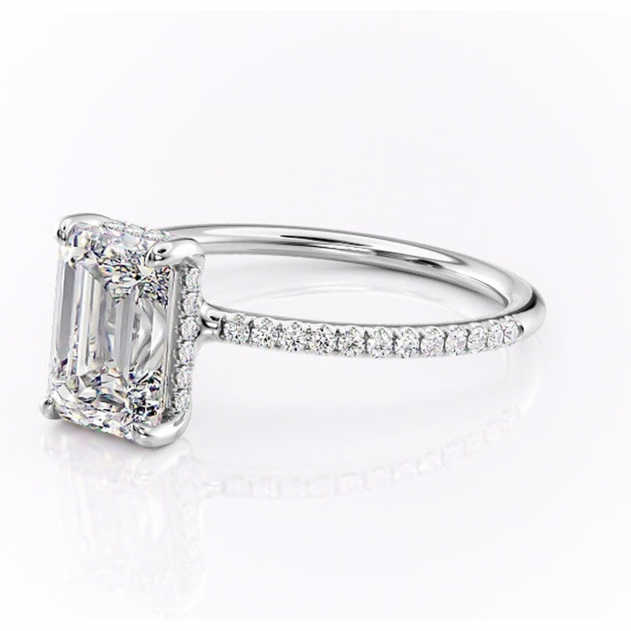 Inel de logodnă Sapphire din aur Alb 14kt cu moissanite tăietură smarald – Montură pavé rafinată pentru profil înalt | Personalizează și configurează gratuit online [7]