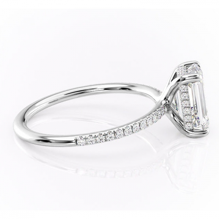 Inel de logodnă Sapphire din aur Alb 14kt cu moissanite tăietură smarald – Montură pavé rafinată pentru profil înalt | Personalizează și configurează gratuit online [2]