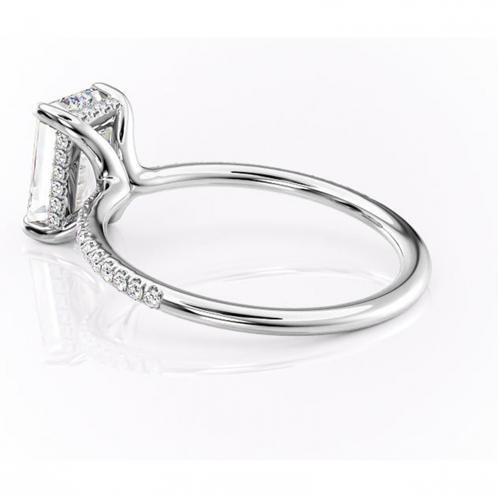 Inel de logodnă Sapphire din aur Alb 14kt cu moissanite tăietură smarald – Montură pavé rafinată pentru profil înalt | Personalizează și configurează gratuit online [5]